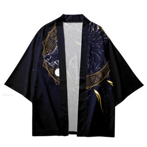 Kimono japonés de Anime con estampado de lobo para hombre y <span class=keywords><strong>mujer</strong></span>, ropa de calle cárdigan de gran tamaño para playa, bata Yukata tradicional asiática <span class=keywords><strong>Haori</strong></span> - Product Image 4