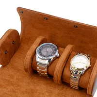 יוקרה אישית מזויף נייד עור חום רול 3 סט עגול מתכת שעון יד מתנת נסיעות אחסון קופסות תיקים תיק camo