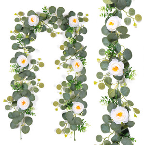 ดอกไม้ประดิษฐ์สีขาว กิ่งยูคาลิปตัสผ้าไหม ขนาด 100-200 ซม. สำหรับตกแต่งงานแต่งงานและบ้าน - Product Image 1