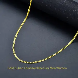 925 Sterlingsilber 3mm Ketten für Damen und Herren, 24K Gold weiß vergoldet italienisch-kubanische Ketten-Halskette