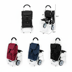 Carrito de Compras de Aluminio de 39 Pulgadas para Supermercado, con Asiento, Bolsillo, Plegable, Superficie de PU, Modelo 75281A, 4 Piezas/Caja - Product Image 2