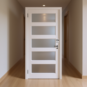 Porte intérieure en bois massif à 5 panneaux avec verre dépoli, style français, 32 x 80 x 5, surface finie - Product Image 3