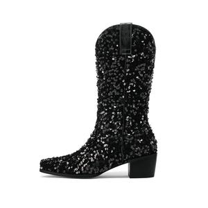 מגפי נשים עקב גבוה מעצב פאייטים מערבי שמנמן - Product Image 6