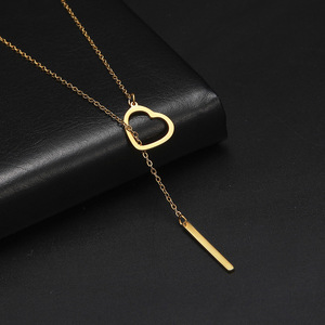 Usine de haute qualité hypoallergénique en acier inoxydable chaîne de clavicule Unique or argent géométrique bâton coeur pendentif collier - Product Image 2
