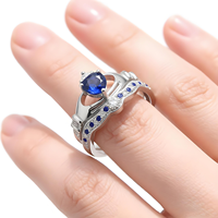 Bagues de couple romantiques en argent sterling 925, zircon cubique bleu en forme de cœur, bagues empilables, bijoux fins pour mariage et fiançailles