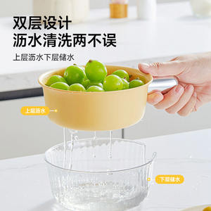 Panier de lavage de fruits pour cuisine avec poignée, double couche, en plastique, multifonction, égouttoir à légumes, beige, jaune, vert clair - Product Image 5