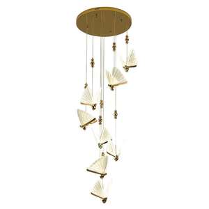 Long <b>Chandeliers</b> Glass Gold Butterfly <b>Crystal</b> Villa Hanging Nordic Pendant Light for Staircases - Product Image 6