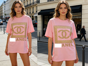 ZiTong Women's Gold Rhinestone Double C Logo Graphic Oversized T-Shirt <strong>Dress</strong> Casual Short Sleeve Tee <strong>Dress</strong> (Multi-Color) - Product Image 2