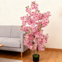 Pohon Simulasi Bunga Sakura Buatan untuk Pernikahan, Dekorasi Bunga Sutra Warna Pink Putih 130cm untuk Ruang Tamu dan Penggunaan Luar Ruangan
