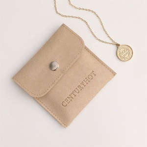PUPPYSEW Microfiber <b>Sand</b> <b>Color</b> Jewelry Bag with Insert Pad Jewelry Pouch With Button Necklace Packaging Bag With Logo - Product Image 6