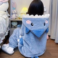Pyjama en peluche à capuche amusant pour couple, combinaison de détente en polaire corail, tenue de nuit pour fête d'Halloween IM147-W