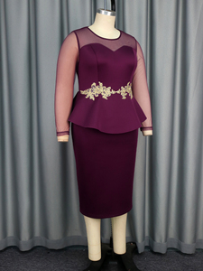 Abito da Notte AOMEI con Collo Tondo e Maniche Lunghe in Rete, Applicazioni Dorate, Nuovo Design <span class=keywords><strong>Vintage</strong></span> Viola per Signora - Product Image 5