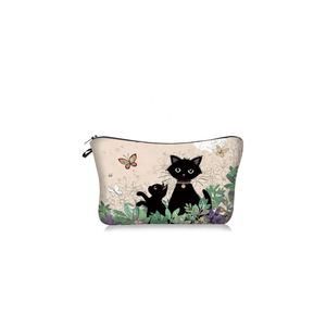 Cartoon Black Cat Custom Printed Cosmetic <b>Bag</b> for Women Waterproof Leather PU Pencil <b>Bags</b> Polyester <b>Document</b> Storage Pouch - Product Image 1