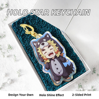 Porte-clés personnalisé Yakelike en acrylique holographique, double face, avec étoile en verre brisé, breloque en époxy, impression UV, motif dessin animé pour cadeaux et souvenirs