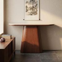 Table console moderne en marbre avec piétement sur colonne pour entrée de villa ou salon - Cadre en bois durable