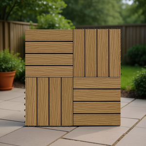 Baldosas de WPC para Terraza, 11.8"x11.8", Color Teca, Sistema de Enclavamiento, Suelo para Exteriores, Diseño Cuadrado Premium - Product Image 2