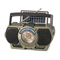 Radio portátil AM/FM con energía solar, altavoz inalámbrico, luz LED de colores, estilo clásico.