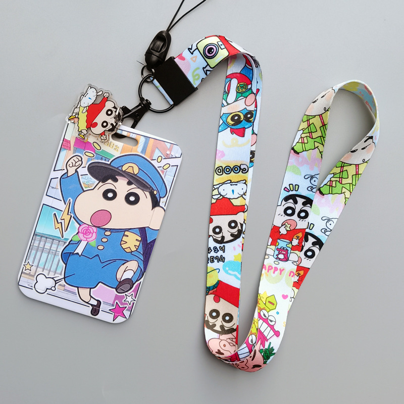 Japanese Cute Cartoon Shin-chan Card Holder Student Bus ID Name Badge Plastic Card Case Cover with Anti-Lost Lanyards Image 3