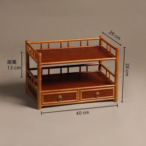 Original bamboo tea stand, tea set, teapot, <b>teacups</b>, with drawers, storage and display rack, curio cabinet, antique display - Product Image 3