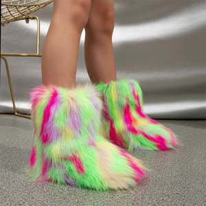 2025 fábrica al por mayor invierno mullido piel sintética mapache mujeres tacón plano manga media botas de <span class=keywords><strong>furia</strong></span> botas de nieve con piel - Product Image 2