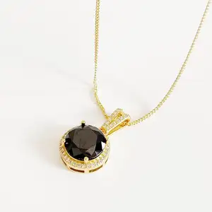 Beakwind Gemstone Black Crystal onyx Oval Drop Fine Jewelry 925 Sterling Silver diamond Pendant Necklace For Women