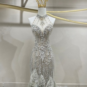JFH93 Luxury Tassel Halter <b>Silver</b> Crystal Mermaid Wedding <b>Dresses</b> For Women - Product Image 3