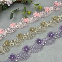 Polyester Soluble Dans L'eau Moelleux Fleur Dentelle Ruban Exquis 3 d À La Main Perlé Perle Dentelle Garniture Code à barres pour Enfants Robe De Mariée