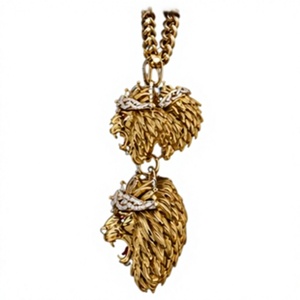 Collier Pendentif Tête de Lion Personnalisé en Acier Inoxydable Plaqué Or avec Diamants, Chaîne de Pull Hip Hop Gravée « Loyalty », Idéal pour Cadeau Homme - Product Image 4