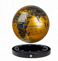 Globe à lévitation magnétique noir, or, bleu, globe terrestre flottant, lumière LED rotative, ornement de bureau