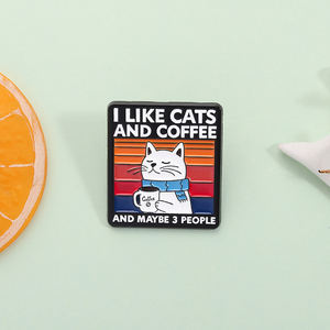 私は猫とコーヒーが好きで、たぶん3人エナメルピン面白い漫画猫飲むコーヒーブローチラペルバッジジュエリーギフト卸売 - Product Image 2