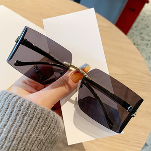 Women's Rimless Chamfered <b>Sunglasses</b> Black Frame Pc Lens Uv400 Protection For Outings Cycling Driving Parties - Product Image 1
