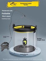 Seau de pêche pliable portable en EVA transparent avec protection pour les poissons, conteneur pour poissons vivants