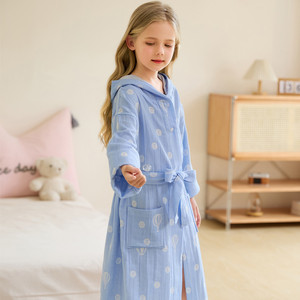 Girls 100% Cotton Muslin Bath <strong>Towels</strong> 2 Layers <strong>Dressing</strong> <strong>Gown</strong> Absorb Water Woven Kids Bathropes - Product Image 4