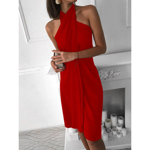 เดรสลำลองชายหาดแฟชั่นฤดูร้อนแบบใหม่สำหรับผู้หญิง ดีไซน์เก๋ไก๋ คอวี ทรงหลวม ตัดเย็บแบบไม่สมมาตร - Product Image 4