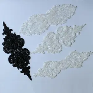 Appliques de dentelle de broderie perlée de fleur de luxe pour robes de mariée, patchs d'application de dentelle en strass, parches de dentelle de broderie ropa