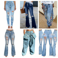 Jeans pour femmes, fabriqués directement par le fabricant, élégants, confortables, multifonctionnels, taille haute, jambe large, denim, livraison aléatoire