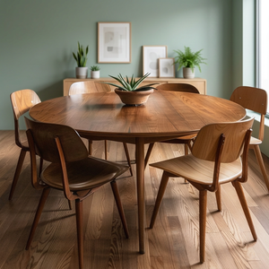 Ensemble de table à manger ronde minimaliste en teck massif d'origine indonésienne, expédié par la poste - Product Image 3