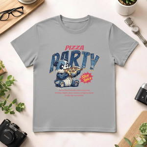 Camiseta Unisex 100% Algodón 210GSM Informal Transpirable y Duradera con Diseño de Panda y Pizza Impreso en DTF para Mujer - Product Image 1