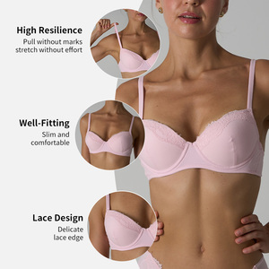 Soutien-gorge sexy en dentelle à armatures pour femme, minimisant pour poitrines généreuses, push-up, avec maintien latéral anti-affaissement, demi-bonnet fin - Product Image 4