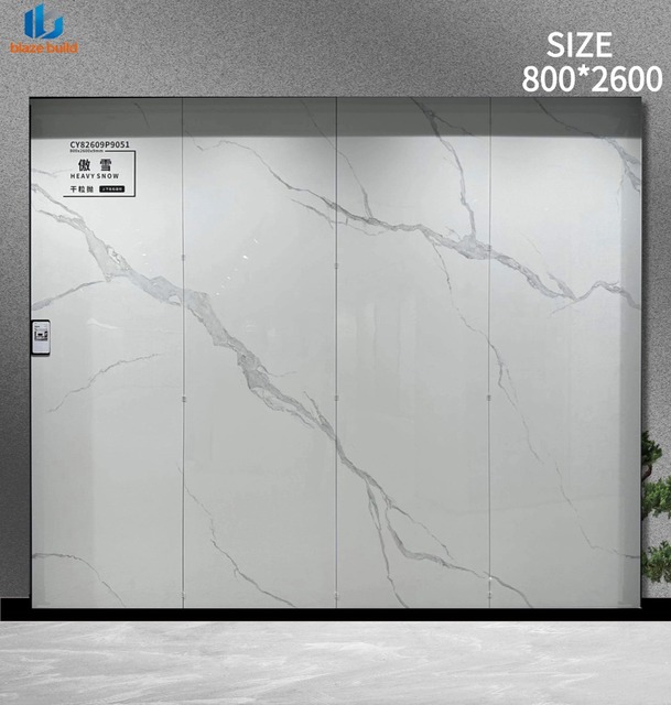 High-Gloss Sintered Stone Panel 800x2600mm Seamless Marble Vein Tile for Bedroom Hall Floor Wall Kitchen Backsplash Restaurant