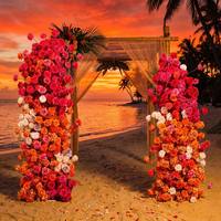 Rose artificielle réaliste rouge-orange coucher de soleil, Hortensia, Centre de table floral pour mariage et remise de diplôme, Décoration de toile de fond pour fête tropicale sur la plage