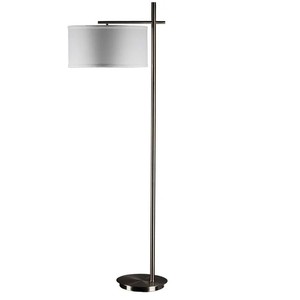 Lámpara de pie moderna con base de madera oscura y metal con pantalla cónica blanca | Iluminación elegante para la decoración de la habitación de invitados del hotel - Product Image 4