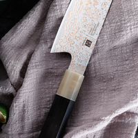 Ensemble de 3 couteaux Damas polyvalents tout usage : couteau de chef de 8 pouces, couteau Nakiri de 7 pouces et couteau à éplucher de 4,5 pouces pour les chefs à domicile