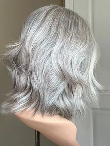 Perruque en dentelle HD transparente, cheveux 100% slaves non traités, mélange de couleurs sel et poivre, petite couche courte, pour femmes âgées juives - Product Image 4