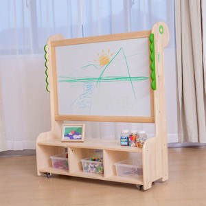 Cavalletto Artistico in Legno a Doppia Faccia con Tema Dinosauro e Armadietto Portaoggetti, Mobili <span class=keywords><strong>Montessori</strong></span> per Bambini con Lavagna - Product Image 1