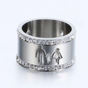 Anillo de Acero de Titanio con Diseño de Doble Hilera de Diamantes, 12MM, Diseño Hueco, Unisex, Regalo, Joyería Familiar - Product Image 2