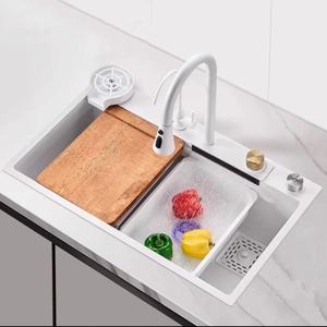 Lavello da Cucina a Vasca Singola Profonda 22cm con Rubinetto a Cascata Estraibile, Kit Accessori 13 Pezzi, Acciaio Inossidabile 304, Bianco - Product Image 4