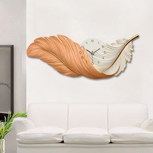 Art mural moderne de luxe en plumes avec lumières LED, idées d'impression UV sur acrylique, lampe murale, peinture lumineuse LED avec horloge - Product Image 5