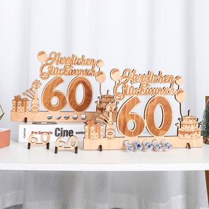 Wholesale Wooden Birthday Decorations Wood 60th Birthday <b>Table</b> Decor with <b>Balloons</b> and Number Insert for Parties Dropshipping - Product Image 2