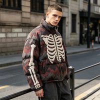 Blouson universitaire personnalisé à col montant avec patch chenille squelette, lettres sur le devant, coupe oversize, zippé, coupe-vent, éco-responsable, style streetwear pour homme